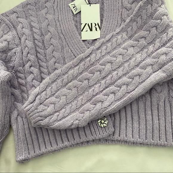 Zara Jewel Button cable knit cardigan purple small - Picture 8 of 10